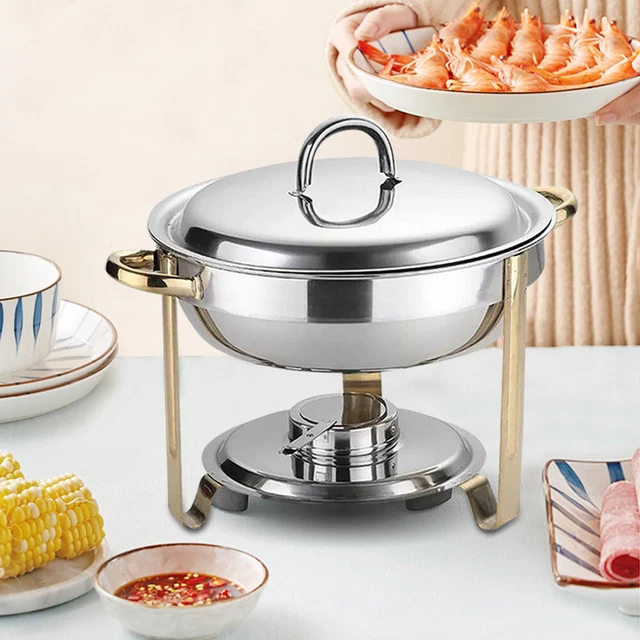 Garbenat Chafing Dish Set 6L – Edelstahl-Speisenwärmer Rund, Mit Deckel, Brennhalter & Schlitzlöffel – Für Buffet & Catering