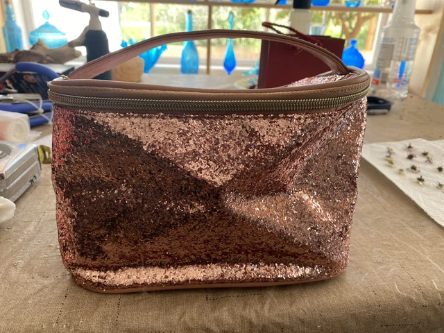Trina Turk Makeup Bag Rose Gold NWT MSRP $42 Hot Pink inside
