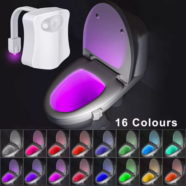 16 Colors Toilet Bowl LED Night Light Motion Activated Seat Sensor Lamp Bathroom