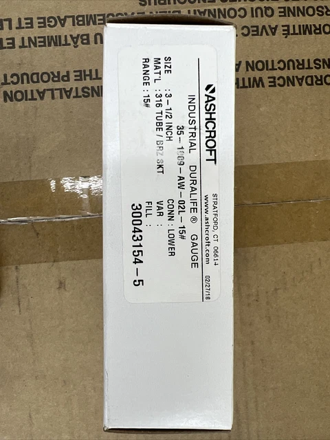 Ashcroft Duralife Pressure Gauge 35-1009-Aw-02L-15#