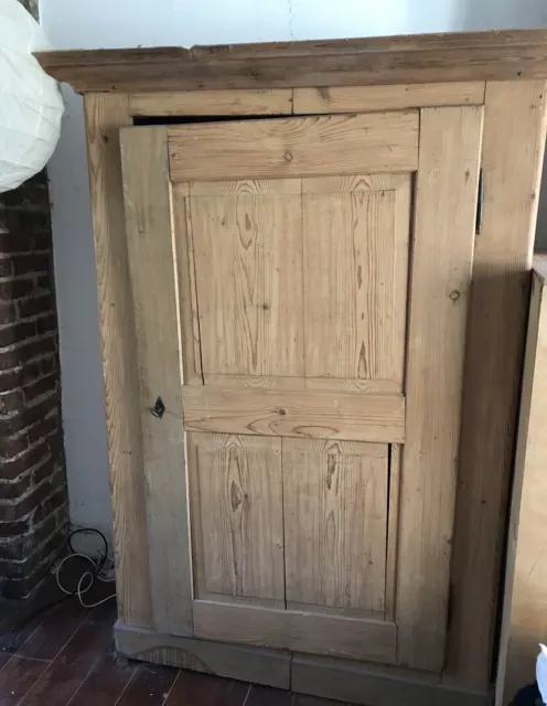 Antique old FRENCH Stripped Pine Linen Press, Armoire, Wardrobe CUPBOARD RUSTIC