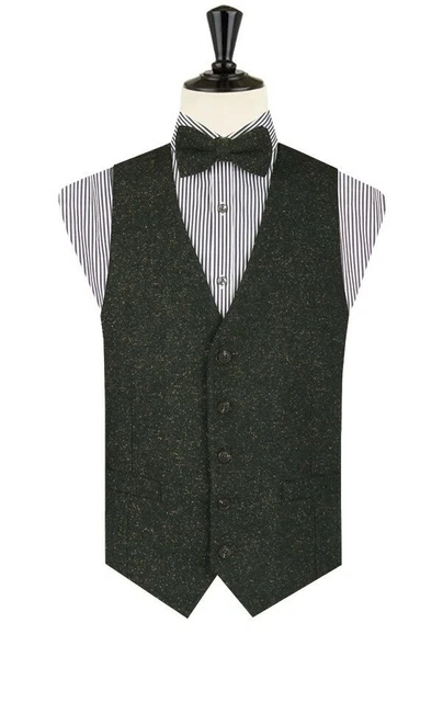 Gilet Dobell in tweed Donegal verde scuro, taglia media 38-40, tweed waistcoat