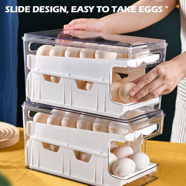 Egg Double Rack 2-LAYER AUTOMATIC SCROLLING Egg Rack Refrigerator Egg Storage Box Space ...