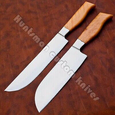 30cm OAL Hand Forged 1 Santoku &1 Chef Knife in L6 and D2 with Olive wood Handle