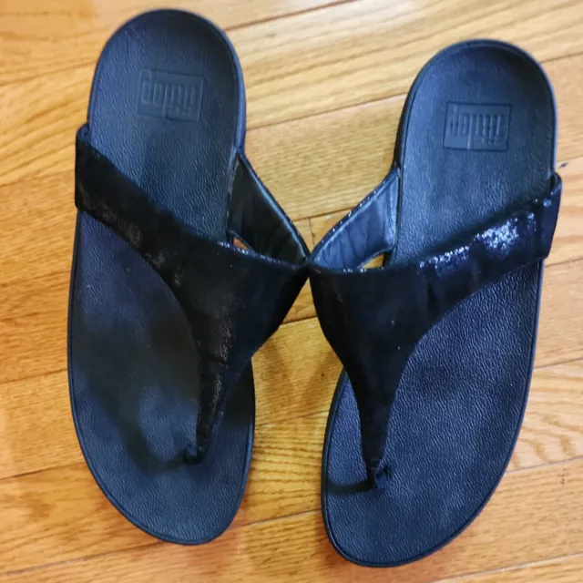 FitFlop Lulu  Women's Sz 10 Black Wedge Thong Sandals 2