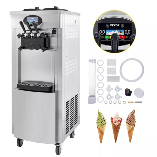 VEVOR Softeismaschine Eismaschine 20-28 L/h Speiseeismaschine Eiscreme 3 Flavor