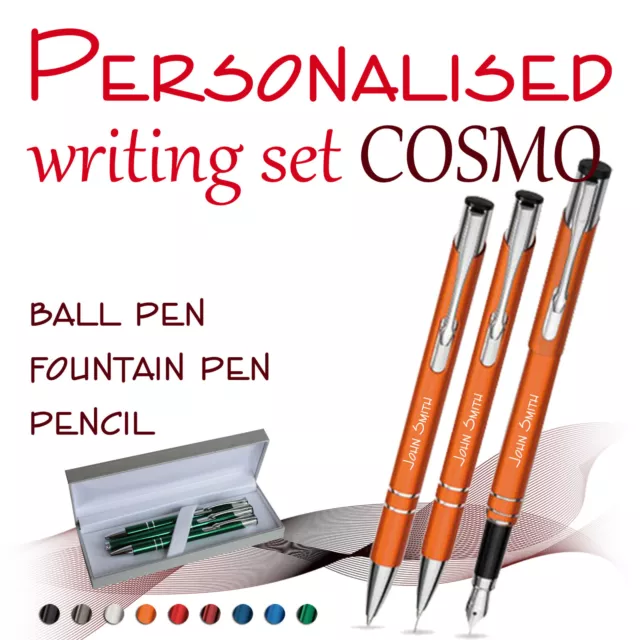 Personalised 3-element set: pen, pencil, fountain pen *COSMO* black/blue ink