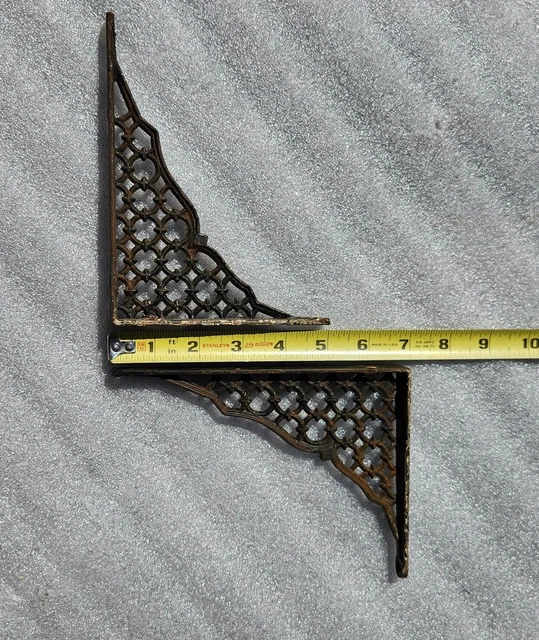 Vintage Pair (2) 6.75"x5" Ornate Cast Iron Shelf Brackets. Used Salvage W Paint.