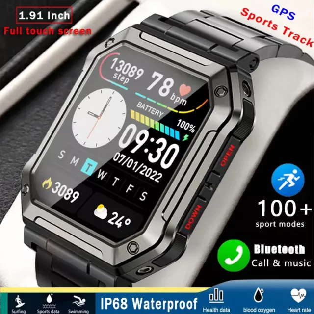 Hombre smart Reloj Smartwatch a Prueba de Agua Militar Deportivo Ritmo Cardíaco