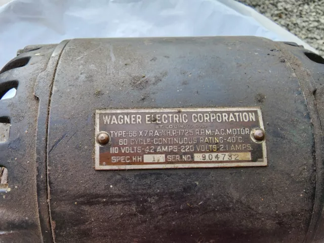 Wagner 1/4 HP.  Antique / Vintage Repulsion Induction Elec. Motor Type 66 X7 RA 2