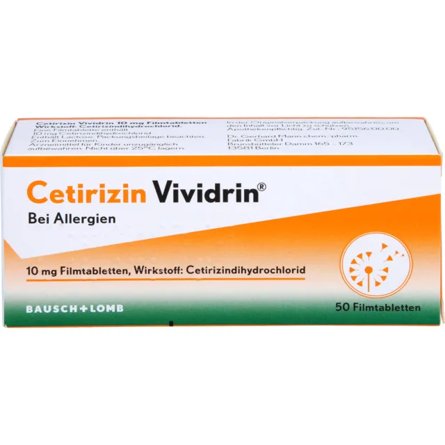 Cetirizin Vividrin 10 mg Filmtabletten bei Allergien, 50 St. Tabletten 12364316
