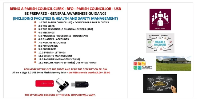 Being a Parish Council Clerk (RFO - FM & H&S Mngmt.) - Parish Councillor - USB