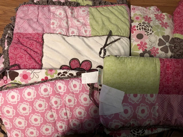 Cocalo Baby Taffy Pink Brown Floral Nursery Set - Blanket Curtains Diaper Holder