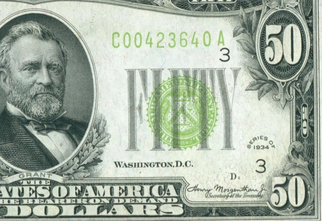 $50 1934 (( VF+++ )) LGS LIME ((LIGHT GREEN SEAL)) Federal Reserve Note AUCTIONS