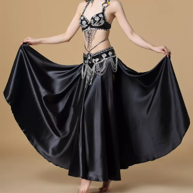 Belly Dance Costumes Beaded Bra Top Hip Belt 2 Sides Slit Skirt Arabi Suit Wear