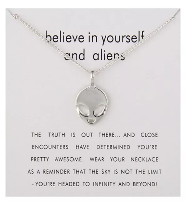 DOGEARED “beleive in yourself and aliens” Silver Tone Necklace New