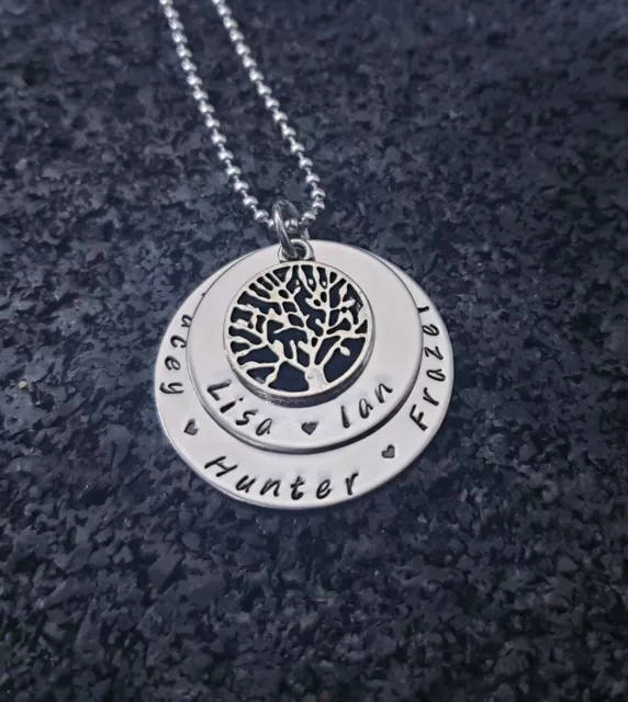 personalised hand stamped stainless steel 2 tier washer tree of life necklace