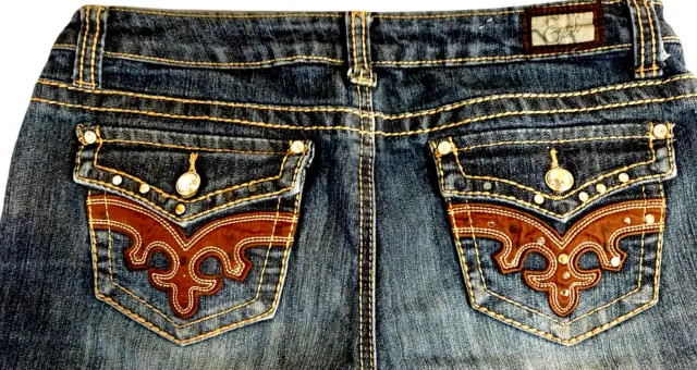 Earl Jeans Womans Sz 8 Med Wash Rhinestone Studded Stretch Jeans