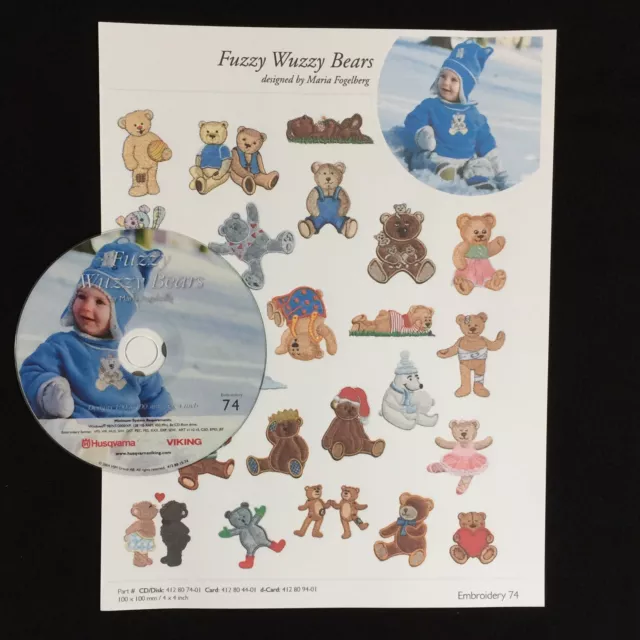 Husqvarna Viking Embroidery Designs Multi-Format CD # 74 Fuzzy Wuzzy Bears