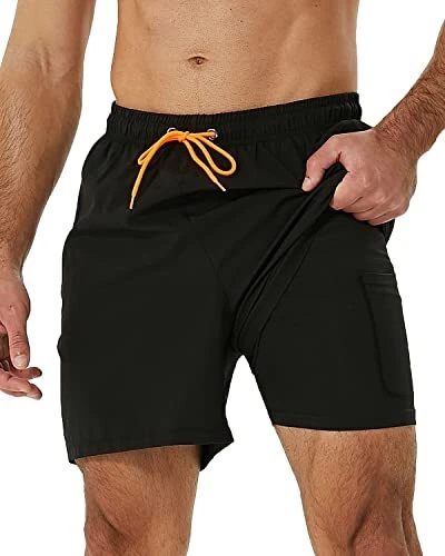 Mens Swimming Trunks with Compression Liner 2 in 1 Quick-Dry Swim Shorts with...