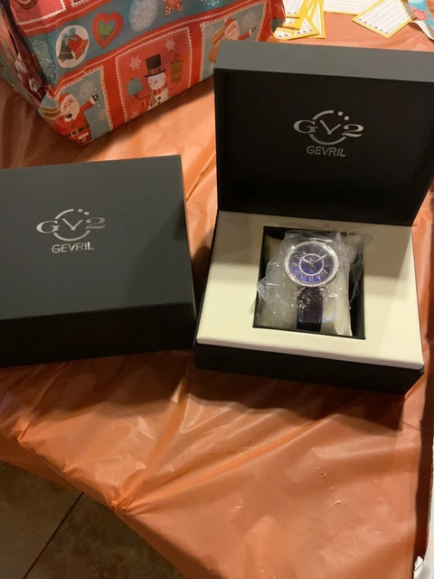 GV2 by Gevril Astor II Navy Womens 50 Diamonds Watch SSteel Leather Swiss Quartz