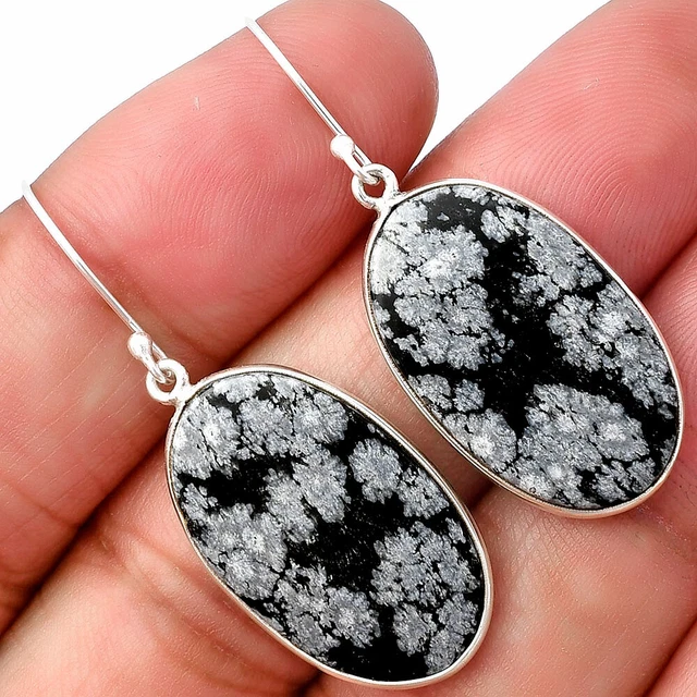 Natural Snow Flake Obsidian 925 Sterling Silver Earrings Jewelry E-1001