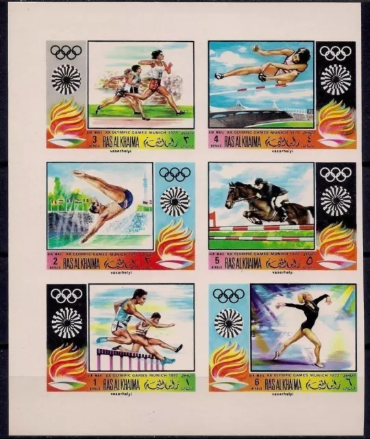 Ras al Khaima 1970 Munich Olympic Sport Jumping Horse Hurdles Diving Imp MNH 1