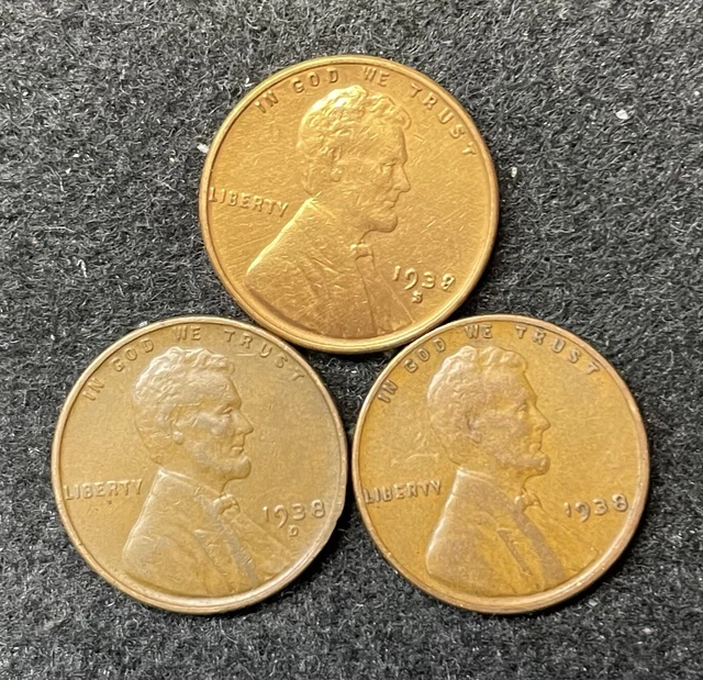 1938 P D S Lincoln Wheat Pennies- Free Shipping #2
