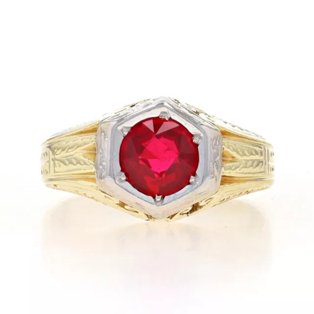 YELLOW GOLD LAB-CREATED Ruby Art Deco Men's Ring 10k Modified Old 1 ...
