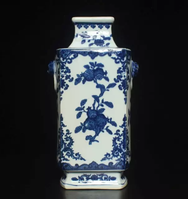 Old Chinese Blue & White Porcelain Vase w/ peach Qianlong MK 33.5CM