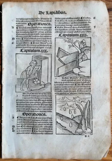 Original Post Inkunabel-Blatt Hortus Sanitatis Mineralien (E) Venedig 1511