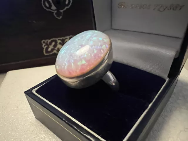 Gorgous Large Opal Ring In Solid Silver 926