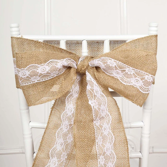 Premium Natural Rustic Burlap Jute Chair Sash, Hessian Fabric Rustic Jute Chair