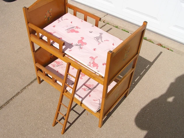Vtg  early 1960's Whitney Brothers Brand Wooden Doll Bunk Beds with Ladder  EUC