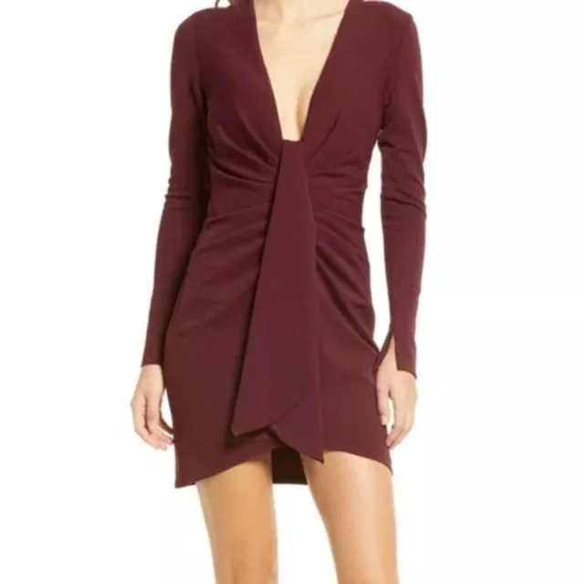 Katie May Sangria Next Round Plunge Neck Long Sleeve Mini Dress SZ XL