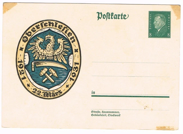 Deutsches Reich Ganzsache Postkarte Ebert Oberschlesien 8 Pf. - ungebraucht