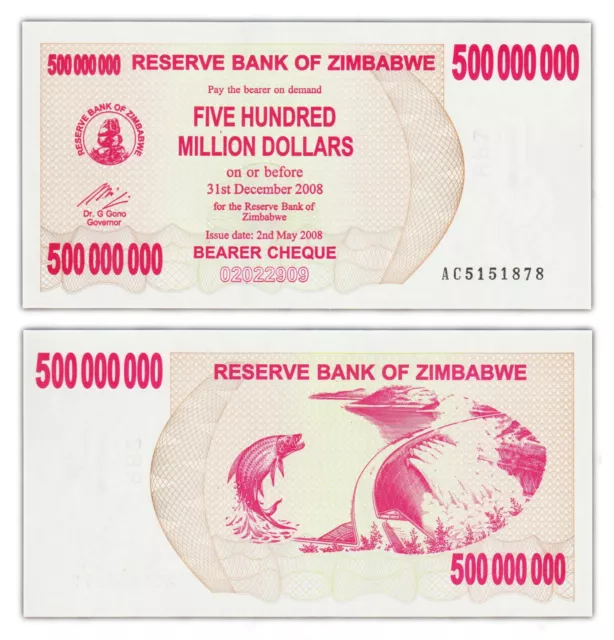500000000 DOLLARS 2008 ZIMBABWE [NEUF / UNC] P60 500 million