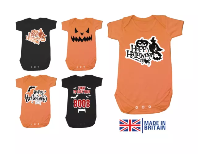 Personalisiertes Halloween Baby Grow T-Shirt Neuheit Kostüm Glitzer Kinder UK