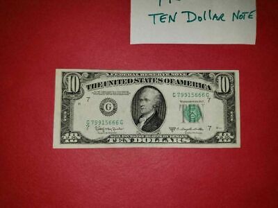 Vintage Ten Dollar 1950D $10 Chicago  Federal Reserve Note Bill Green Seal