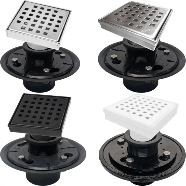 SereneDrains Kit Square Shower Drain with Base Stainless Steel Square Design 4"