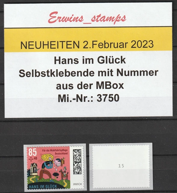 36316 Bund aus Jahrgang 02.Februar 2023 Mi-Nr: 3750 MB selbstklebend mit Nummer