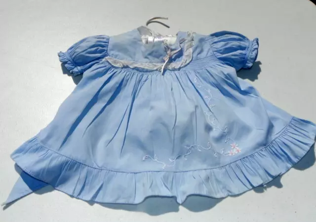 Vintage Baby Dress Blue Lace Frock Smock Embroidered flower 9 months