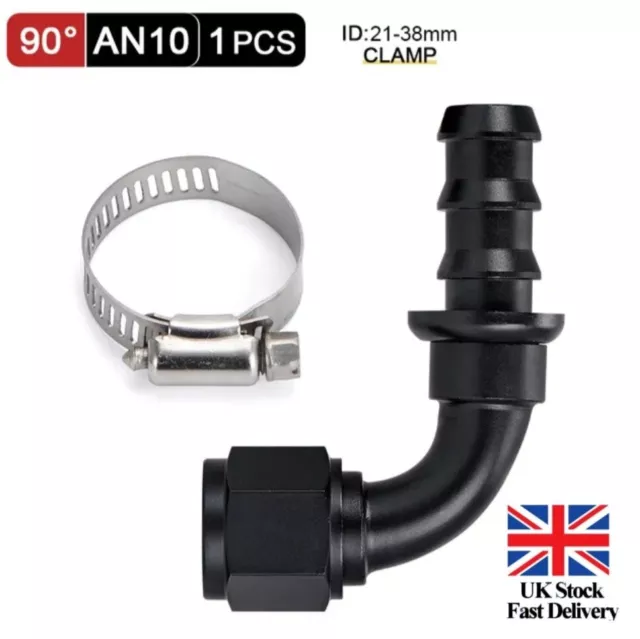 10AN AN -10 JIC AN10 90 Degree Push-On Socketless Fuel Hose Fitting Black