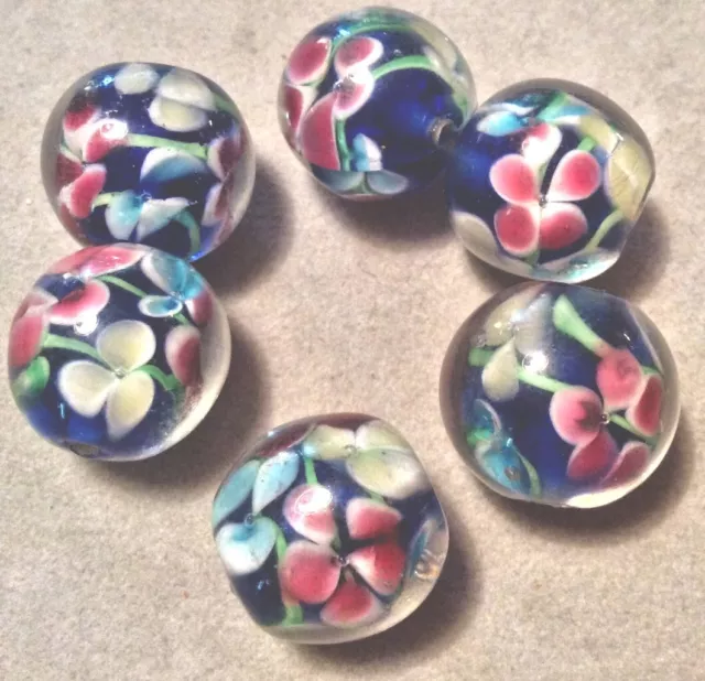 6 Spektakuläre Lampwork Perlen 16 Mm Blau Rosé Xxl 54/6