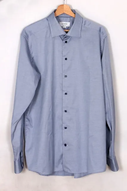 Eton Signature Twill Contemporary business Shirt Mens Blue Size XL , 44, 17 1/2