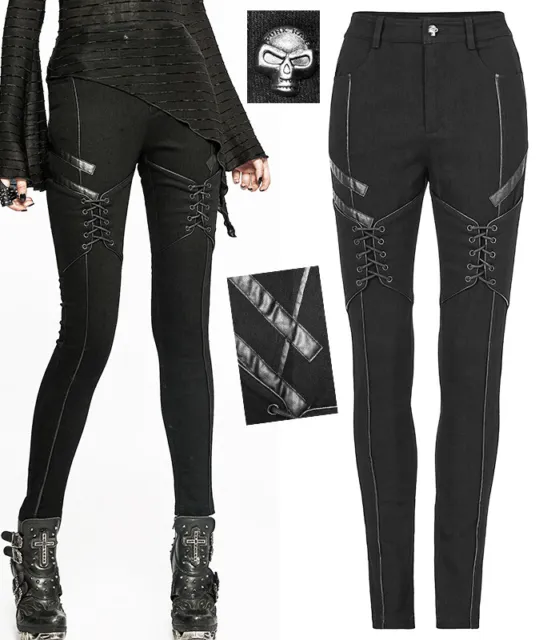 Jeans pantalon guerrière gothique lolita steampunk laçage bandes cuir PunkRave