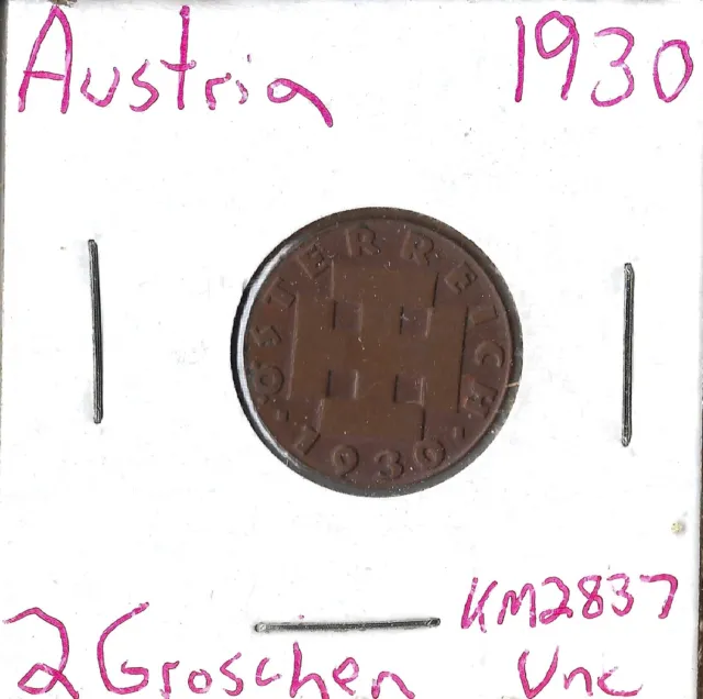Coin Austria 2 Groschen 1930 KM2837