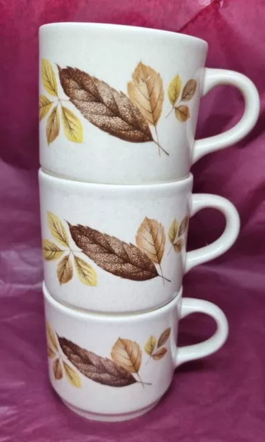 JOHNSON OF AUSTRALIA VINTAGE 1970's WOODSIDE AUTUMN LEAVES CUPS /MUGS  X 3