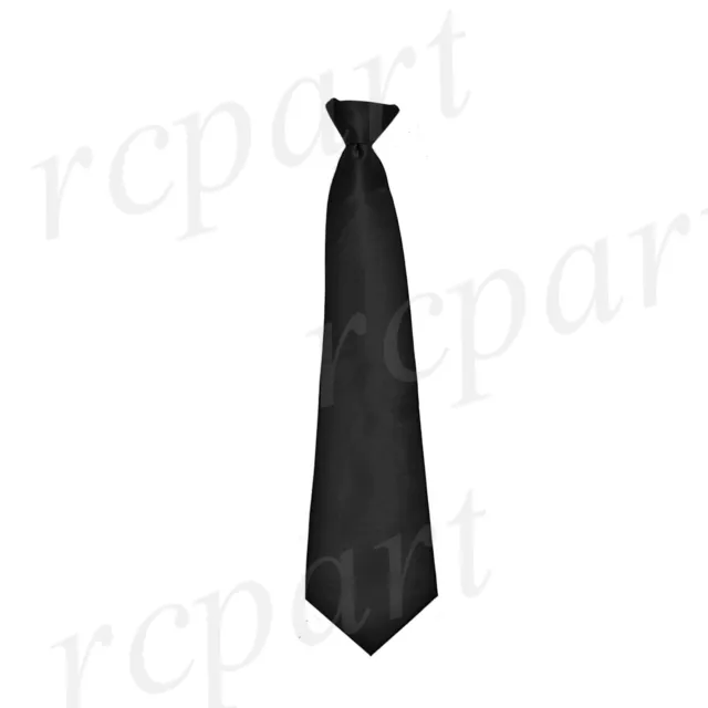 New formal men's pre-tied ready knot clip on necktie poly solid wedding Black 17