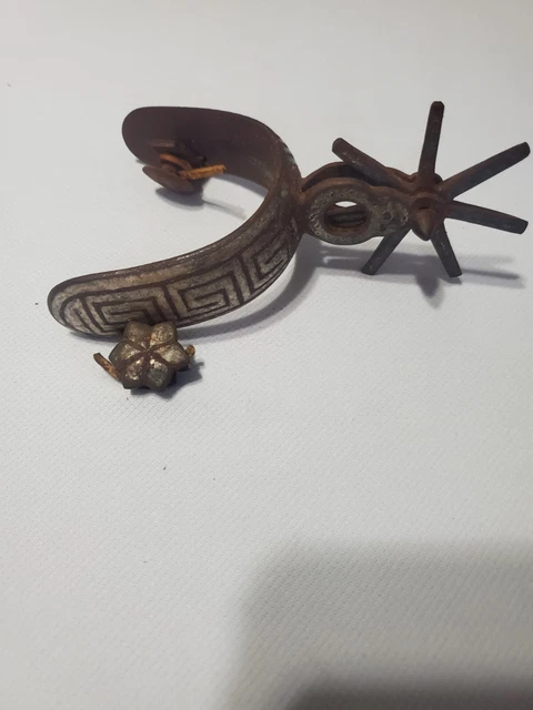Antique Iron And Silver Inlay Single Spur 7 Point Rowel Mexican Western